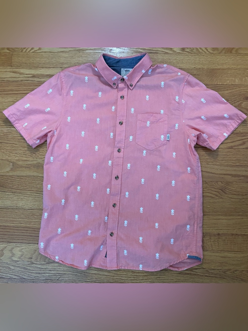 Vans Shirt Men’s Medium SALMON Classic Fit Pineapple Print Button Down Skater